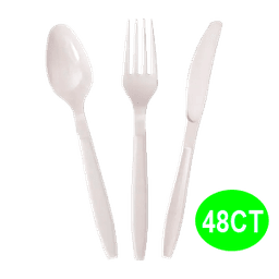 WHITE PLASTIC ASSORTED CUTLERY 12/48 ct - Home & Kitchen