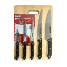 Chef Valley - WOODEN CUTTING BOARD WITH KNIVES SET 6 pc - Home & Kitchen