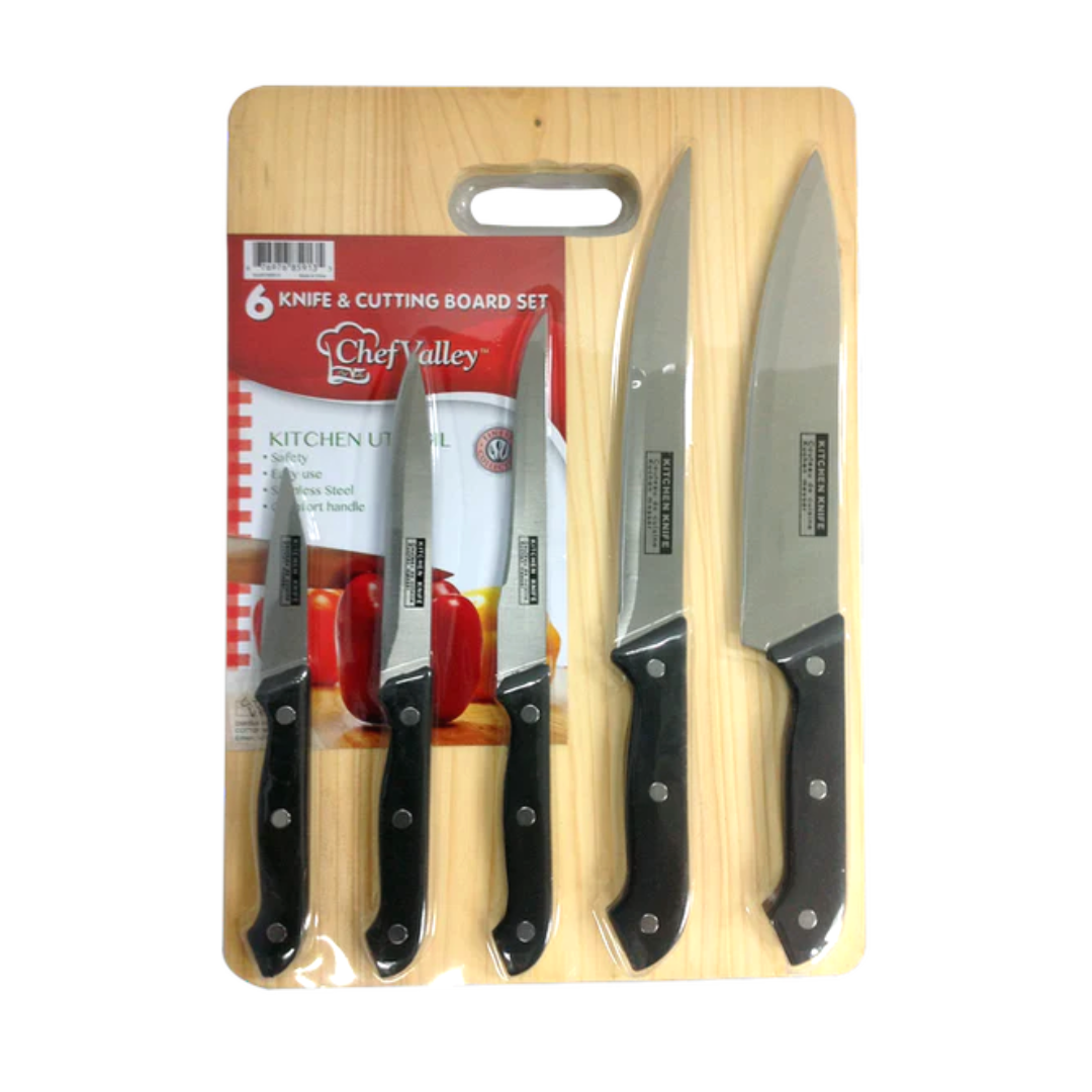 WOODEN CUTTING BOARD WITH KNIVES SET 6 pc