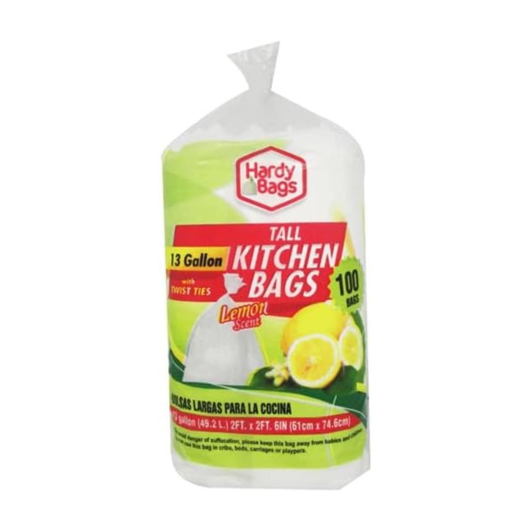 KITCHEN BAGS TALL WHITE LEMON SCENT 13 GAL 12/100 ct