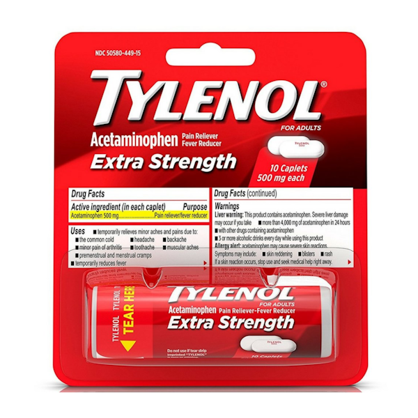 ACETAMINOPHEN EXTRA STRENGTH VIAL CAPLETS 12/10CT