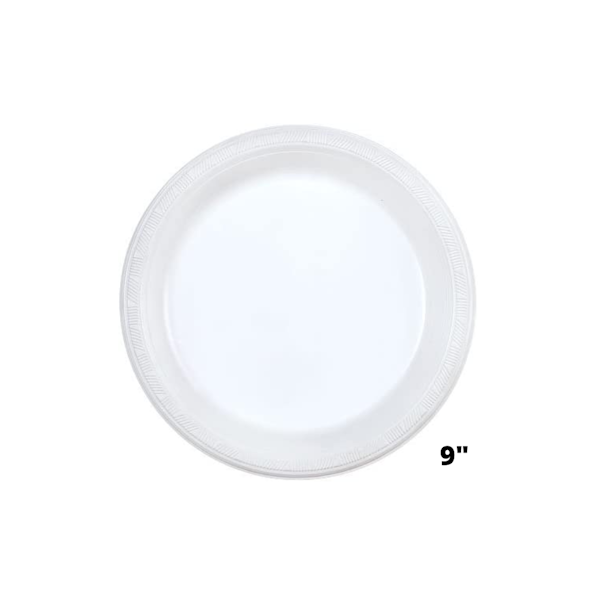 9" WHITE PLASTIC PLATE 6/100 ct